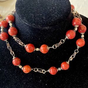 NWOT.  Red jasper and silver necklace.